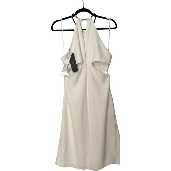 NWT Halston Heritage White Draped Halter Cocktail Dress with Cutouts (6) - Picture 6 of 16